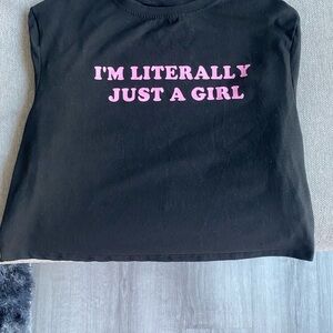 Black and Pink Crop Top with Bold Text